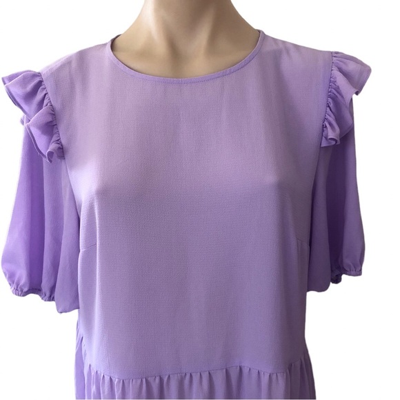 🌿 DIVIDED 🌿 womans tiered midi dress purple lightweight size L - Picture 2 of 9